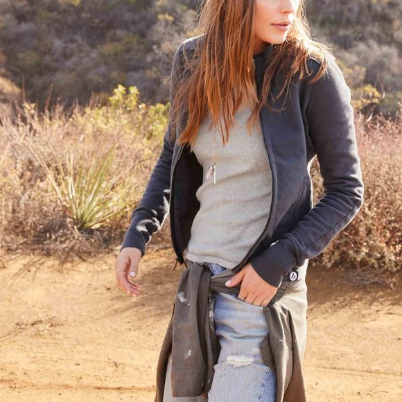 American Giant Moto Full Zip Jacket Sweatshirt Steel Blue F7 - Picture 2 of 6